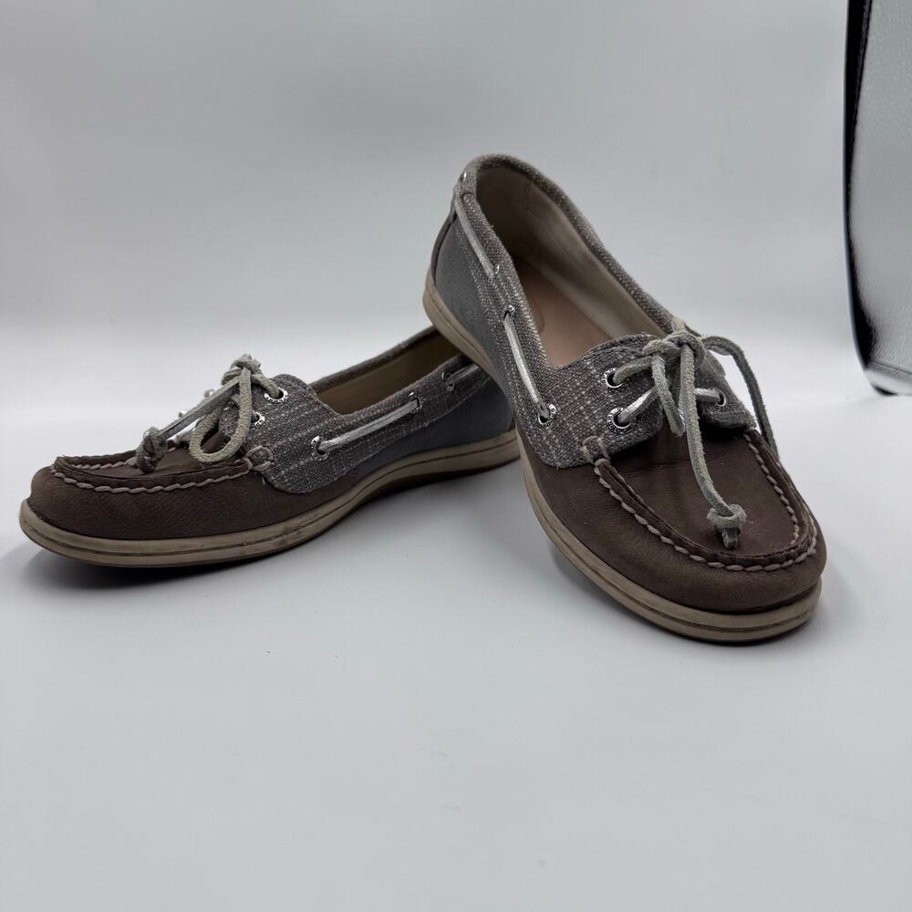 Sperry Top-Sider Barrelfish Womens 7.5 Plaid & Leather Boat Shoe Brown & Gray